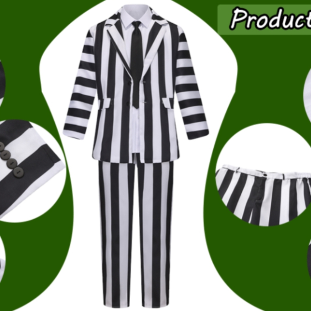Men's BEETLEJUICE BEETLEJUICE BEETLEJUICE Cosplay Halloween Suit and WIG, XL